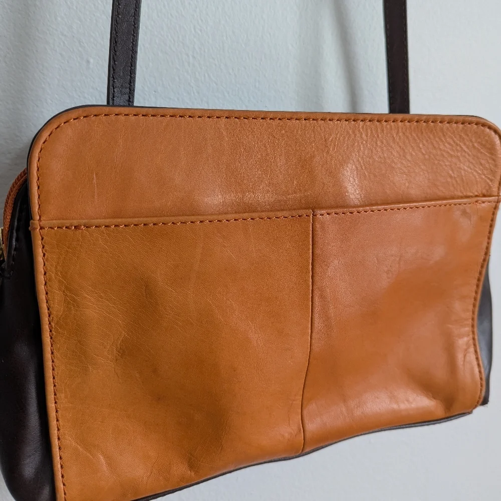 Tignanello Vintage Leather Mojave Crossbody Handbag Orange & Brown Studded